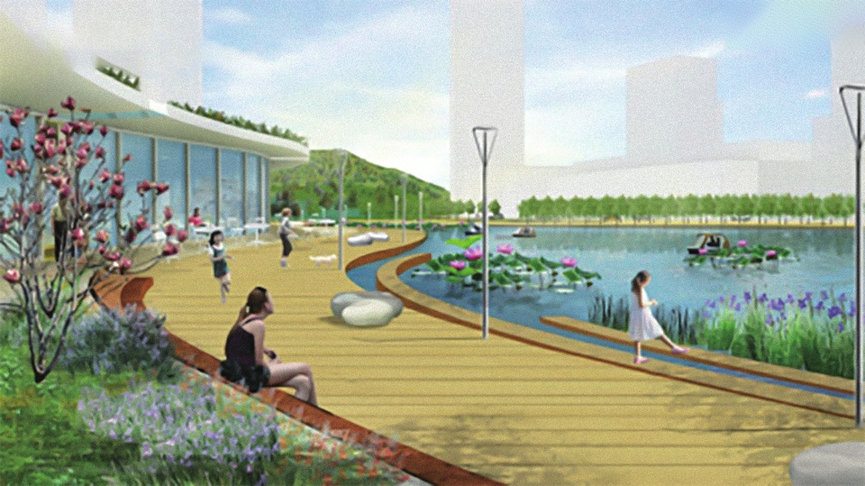 国际金融城首个人工湖荷花湖在建中，占地面积约4487平方米 市民和游客再多一处戏水+观景平台